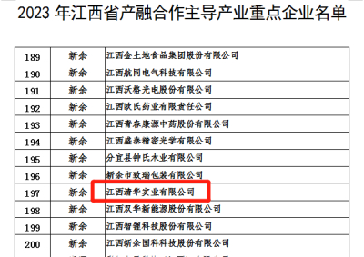 热烈祝贺|江西清华实业再次成功入选江西省产融合作主导产业重点企业名单！